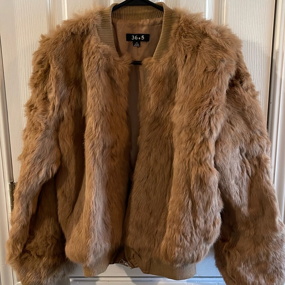 Rabbit fur bomber jacket